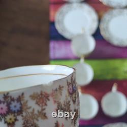 Queen Anne Bone China England Floral Gilt Dinner Set Cups Saucers Plates
