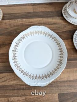 Queen Anne Bone China Gold Scroll Tea Set Tea Plates Cake Plate Milk Jug