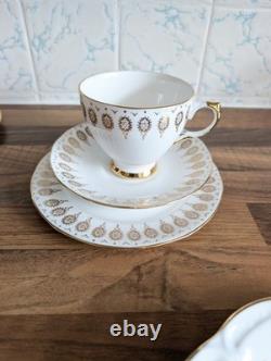Queen Anne Bone China Gold Scroll Tea Set Tea Plates Cake Plate Milk Jug