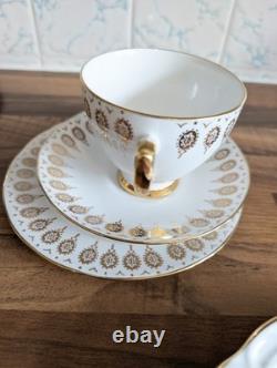 Queen Anne Bone China Gold Scroll Tea Set Tea Plates Cake Plate Milk Jug