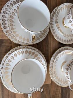 Queen Anne Bone China Gold Scroll Tea Set Tea Plates Cake Plate Milk Jug