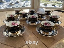 RARE 15 Jackson & Gosling Black & Gold Teacups & Saucers