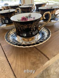 RARE 15 Jackson & Gosling Black & Gold Teacups & Saucers
