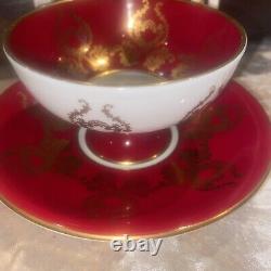 RARE AYNSLEY CABBAGE ROSE CUP AND SAUCER SIGNED J A BAILEY Burgundy Red Gold