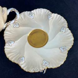 RARE Antique 1881-90 COALPORT Gold Gilt Cup LEAFAGE Beaded Handle Cup Saucer