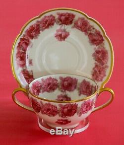 RARE Antique HAVILAND LIMOGES Cup & Saucer Pink Drop Rose Leaves GOLD