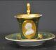 Rare Antique Meissen Green Gold Tea Cup & Saucer Set With Beautiful Relief