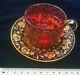 Rare Antique Moser Cup + Saucer Gilt Gold Enamelled Decorated Cranberry Glass