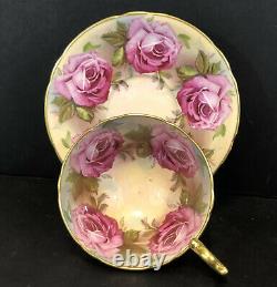 RARE Aynsley 13 Large Cabbage Pink Roses Heavy Gold Tea Cup & Saucer Set