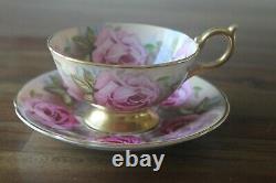 RARE Aynsley 13 Pink Cabbage Roses Gold Teacup Tea Cup Saucer