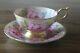 Rare Aynsley 13 Pink Cabbage Roses Gold Teacup Tea Cup Saucer