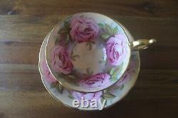 RARE Aynsley 13 Pink Cabbage Roses Gold Teacup Tea Cup Saucer