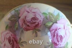 RARE Aynsley 13 Pink Cabbage Roses Gold Teacup Tea Cup Saucer