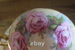 RARE Aynsley 13 Pink Cabbage Roses Gold Teacup Tea Cup Saucer