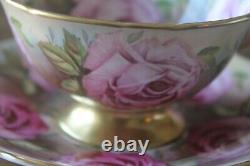 RARE Aynsley 13 Pink Cabbage Roses Gold Teacup Tea Cup Saucer