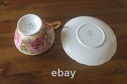 RARE Aynsley 13 Pink Cabbage Roses Gold Teacup Tea Cup Saucer