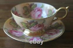 RARE Aynsley 13 large cabbage floating pink roses gold teacup tea cup saucer