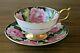 Rare Aynsley Black Cabbage Rose Teacup Tea Cup Saucer Pink Gold Gilded Floating