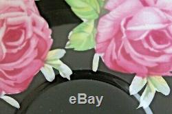 RARE Aynsley Black Cabbage Roses Teacup Tea Cup Saucer Pink Gold Gilded floating