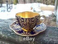 RARE Coalport Demitasse Cup & Saucer England -Cobalt Gold Beaded Embossed Gilt