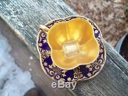 RARE Coalport Demitasse Cup & Saucer England -Cobalt Gold Beaded Embossed Gilt