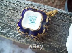 RARE Coalport Demitasse Cup & Saucer England -Cobalt Gold Beaded Embossed Gilt