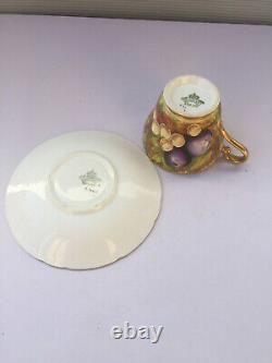 RARE Orchard Gold CUP & SAUCER AYNSLEY Vintage DUO Fruit grape hand painted Gay