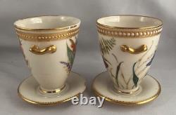 RARE PAIR Royal Worcester Jeweled 2-Handled Cups withSaucers George Hundley c1880