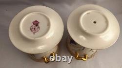 RARE PAIR Royal Worcester Jeweled 2-Handled Cups withSaucers George Hundley c1880