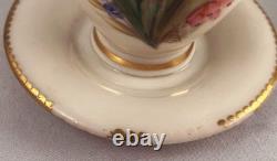 RARE PAIR Royal Worcester Jeweled 2-Handled Cups withSaucers George Hundley c1880