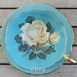 RARE Paragon Cabbage White Rose Turquoise Blue Gold Teacup Tea Cup Saucer A277