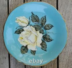 RARE Paragon Cabbage White Rose Turquoise Blue Gold Teacup Tea Cup Saucer A277