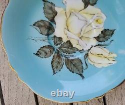 RARE Paragon Cabbage White Rose Turquoise Blue Gold Teacup Tea Cup Saucer A277