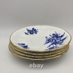 RARE Royal Windsor Tea Cups & Saucers Blue Gold Floral Roses England, SET OF 4