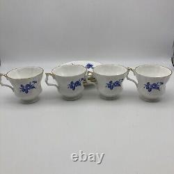 RARE Royal Windsor Tea Cups & Saucers Blue Gold Floral Roses England, SET OF 4