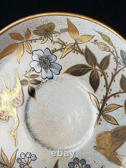 RARE Royal Worcester Gold Platinum Bamboo Aesthetic Porcelain Cup Saucer B