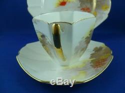 RARE SHELLEY Queen Anne GOLD SUNSET Cup, saucer, plate RD723404 Pat 11707 ENGLAND