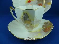 RARE SHELLEY Queen Anne GOLD SUNSET Cup, saucer, plate RD723404 Pat 11707 ENGLAND
