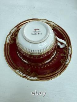 RARE SPODE LANCASTER CRIMSON 5x Tea Cups & Saucers made in England