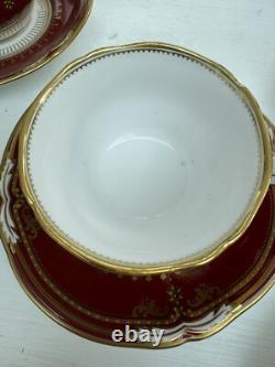 RARE SPODE LANCASTER CRIMSON 5x Tea Cups & Saucers made in England