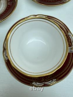 RARE SPODE LANCASTER CRIMSON 5x Tea Cups & Saucers made in England