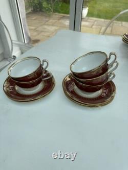 RARE SPODE LANCASTER CRIMSON 5x Tea Cups & Saucers made in England