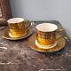 Rare Set Of 2 Cups And Saucers 10 Strawberry Hill Cairo Gold Diamond Pattern