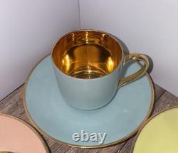 RARE Vintage Demitasse Espresso Cups Saucers, Limoges France Gold & Multicolored
