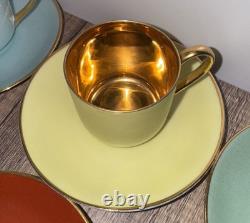 RARE Vintage Demitasse Espresso Cups Saucers, Limoges France Gold & Multicolored