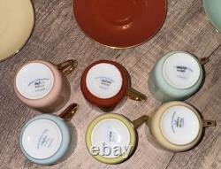 RARE Vintage Demitasse Espresso Cups Saucers, Limoges France Gold & Multicolored