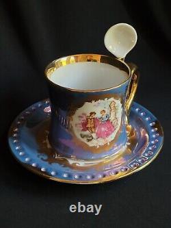 RARE Vintage KPM Berlin 3PC Set Courting Couple, Gilded Gold, Reticulated, MINT
