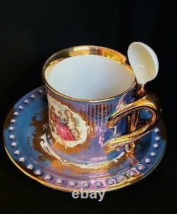 RARE Vintage KPM Berlin 3PC Set Courting Couple, Gilded Gold, Reticulated, MINT