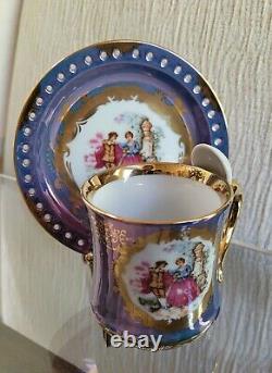 RARE Vintage KPM Berlin 3PC Set Courting Couple, Gilded Gold, Reticulated, MINT