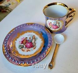 RARE Vintage KPM Berlin 3PC Set Courting Couple, Gilded Gold, Reticulated, MINT